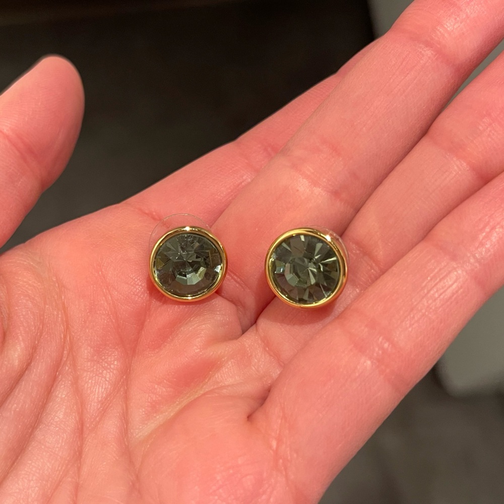 Madewell Gold and Green Bezel Stud Earrings